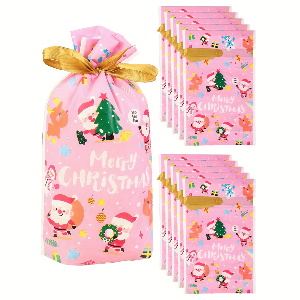 10pcs Santa Claus Drawstring Gift Bag Candy Bag for Christmas Decorations