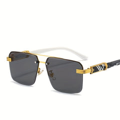 Men's Half Frame Square Sunglasses Wood Grain UV Protection