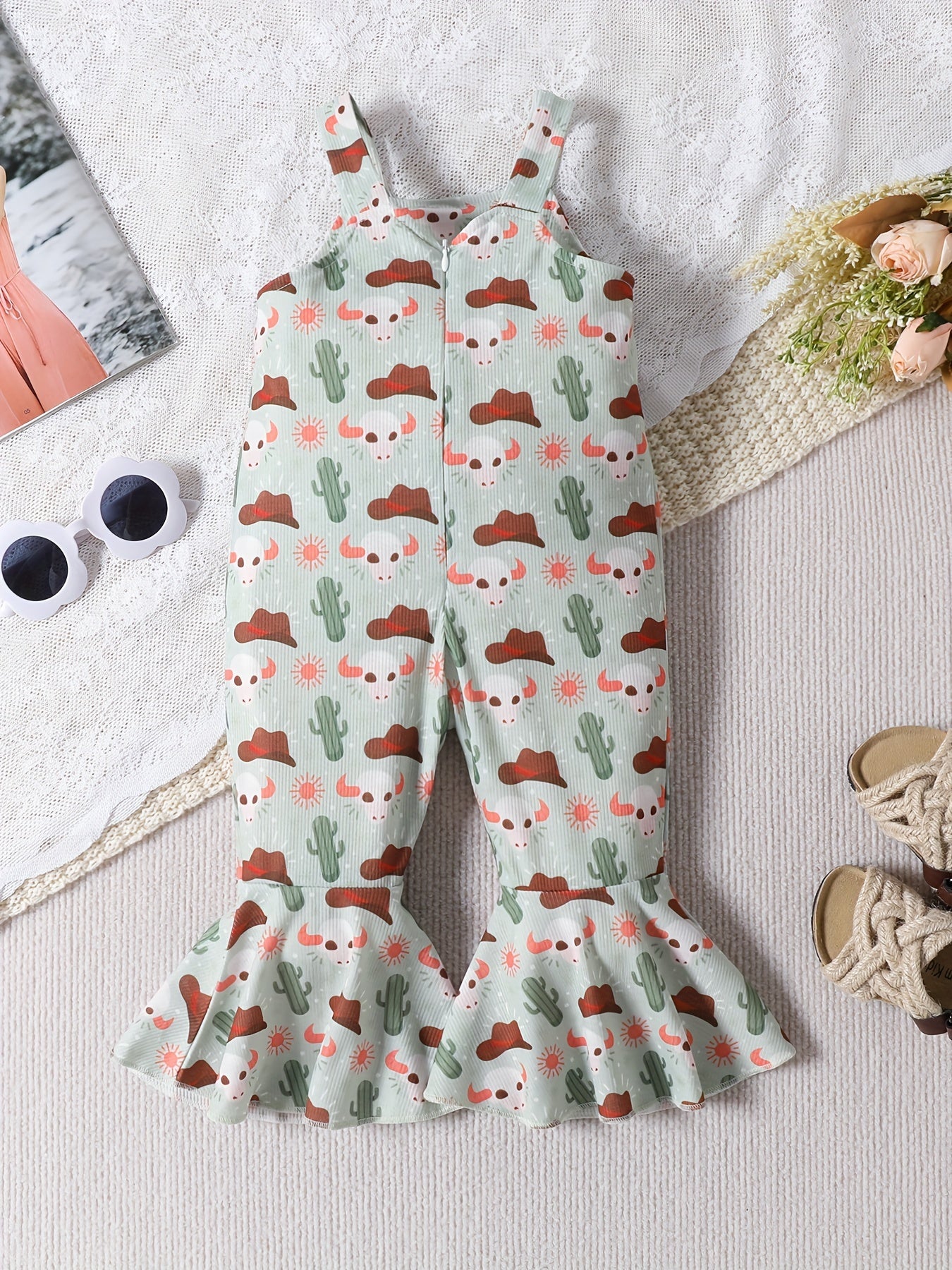 Baby Girls Sleeveless Jumpsuit Western Cowboy Print