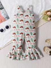 Baby Girls Sleeveless Jumpsuit Western Cowboy Print
