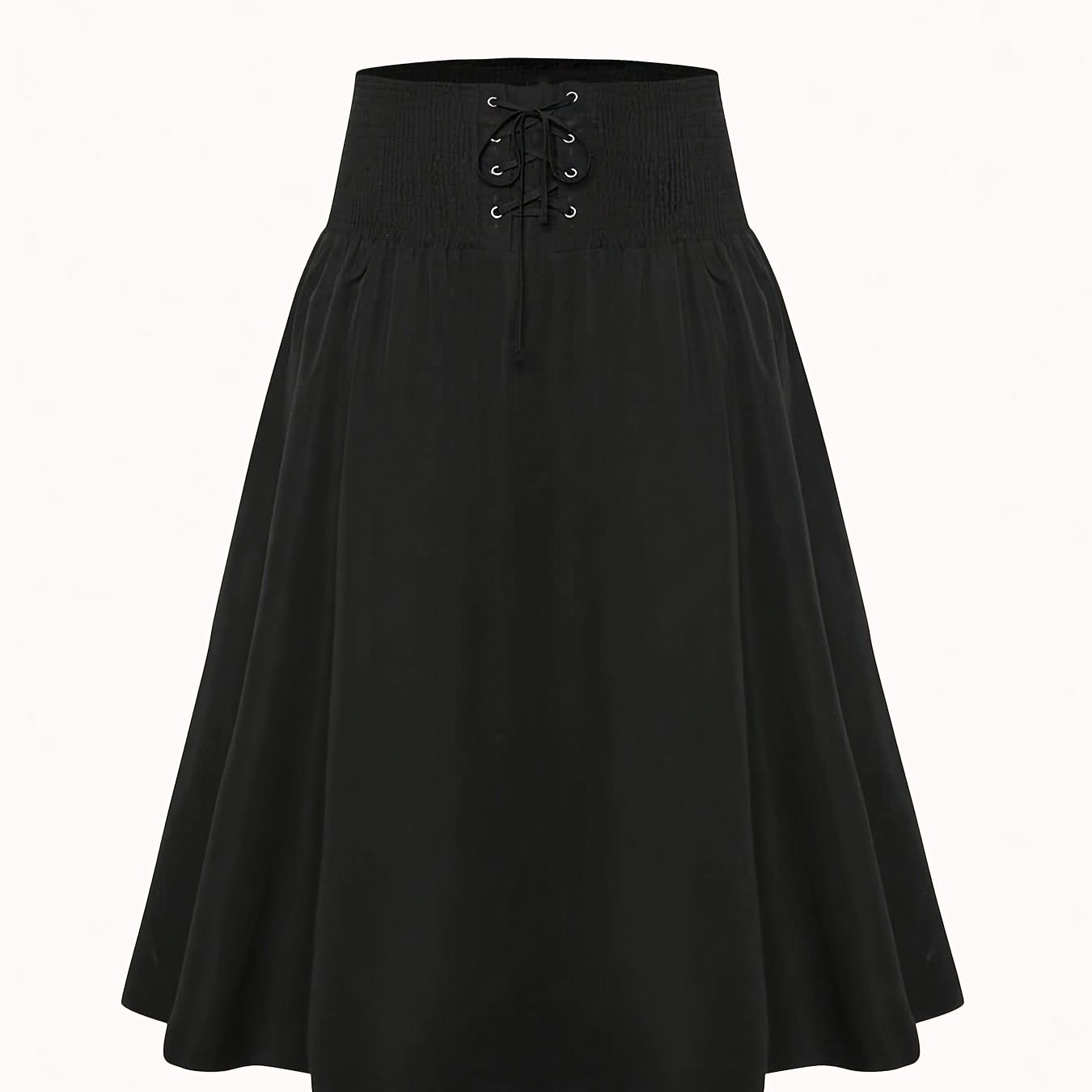 Gothic Skirt Solid Shirred Lace Up High Rise A line Maxi