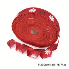 Christmas Burlap Ribbon Snowflake Elk Santa Claus Decoration Ribbon