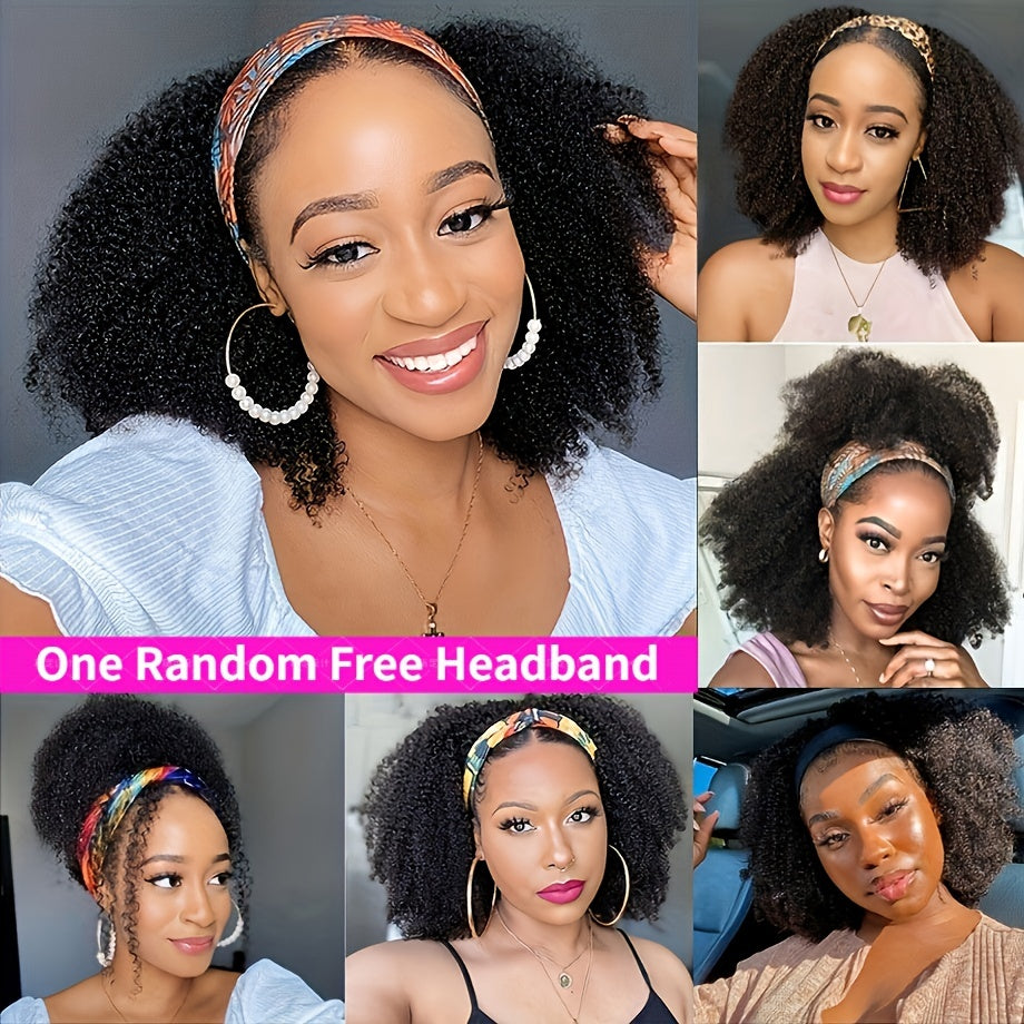 YARRA 180 Afro Kinky Curly Headband Wig Natural Human Hair Wig
