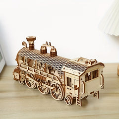 Arrival Gear Steam Train Wood Puzzle Model 3D Assembly Adult Decompression Toy