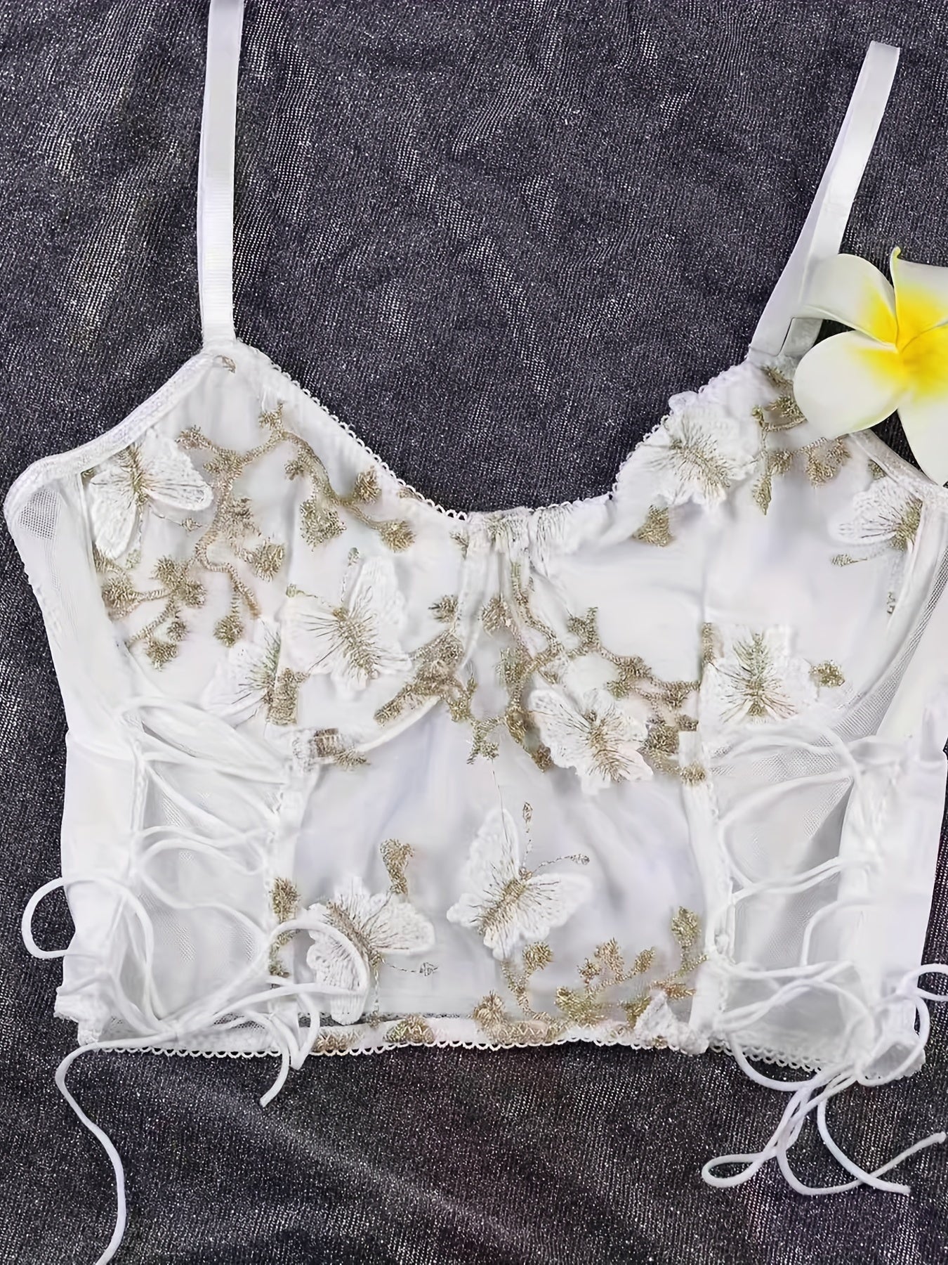Floral Embroidery Corset Push Up Backless