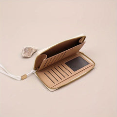 Women's Long Zipper Closure Wallet with Card Slots - Golden Tone Hardware