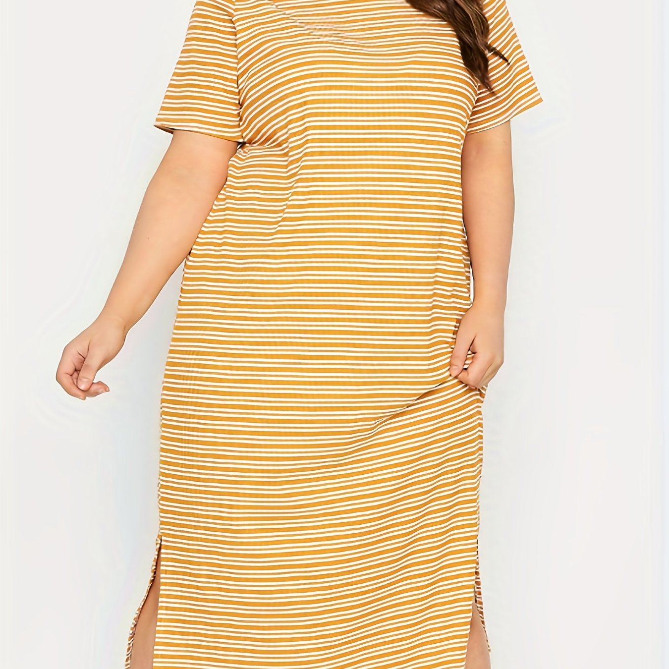 Stripe Print Short Sleeve Maxi Dress
