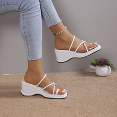 Women's Wedge Sandals Cross Strap Platform Slide Sandals
