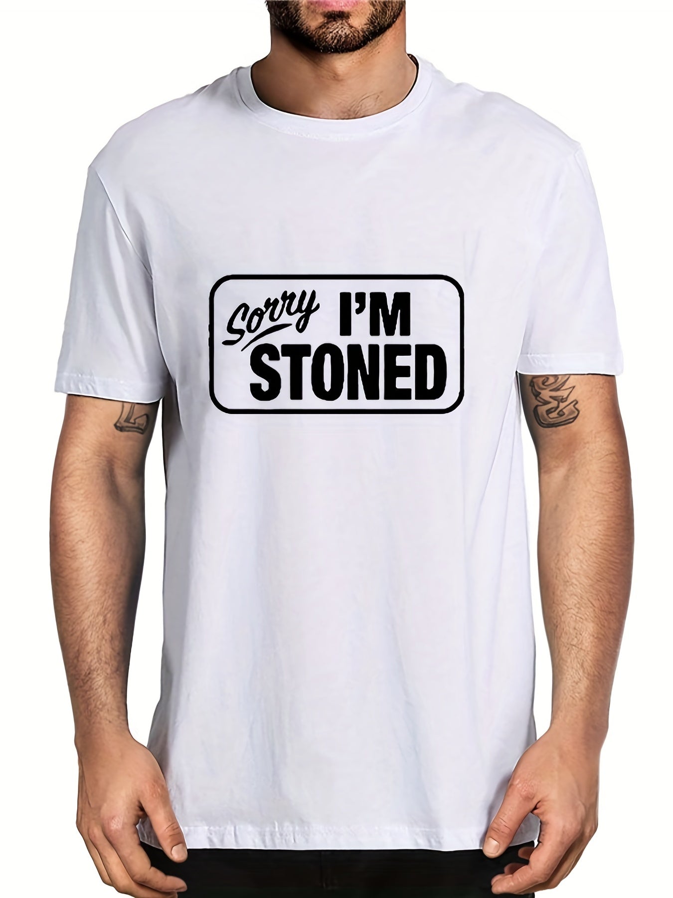 Sorry I'm Stoned Letter Print Men's T shirt