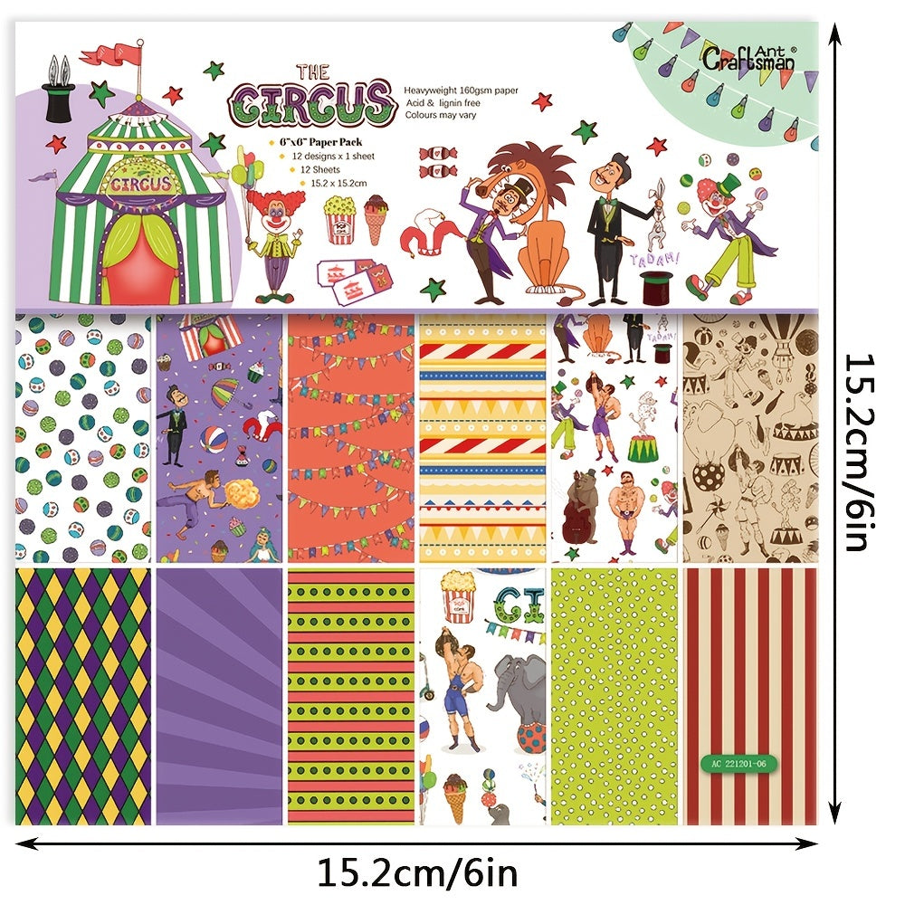 12pcs Retro Polka Dot Circus DIY Scrapbook Paper 15x24cm Non Adhesive