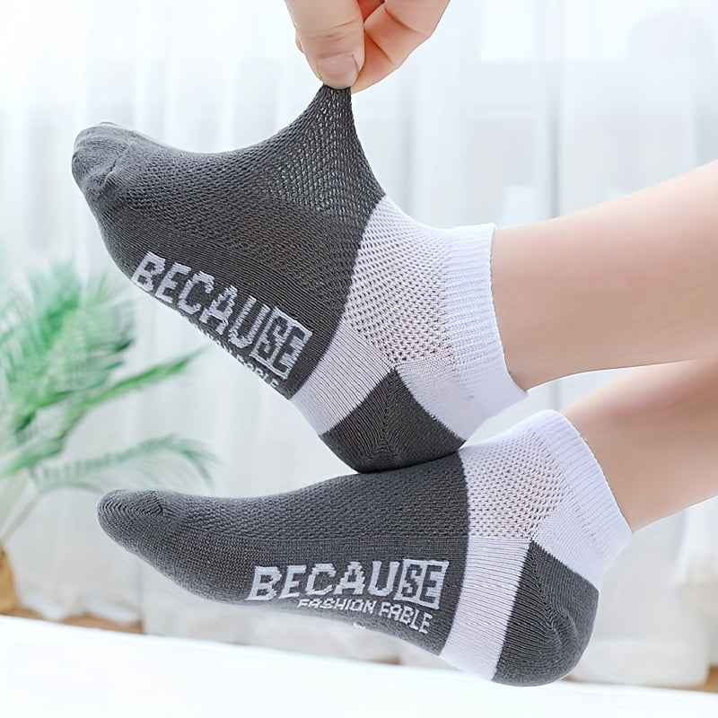 5 Pairs Boys Mesh Breathable Ankle Socks for Spring Summer