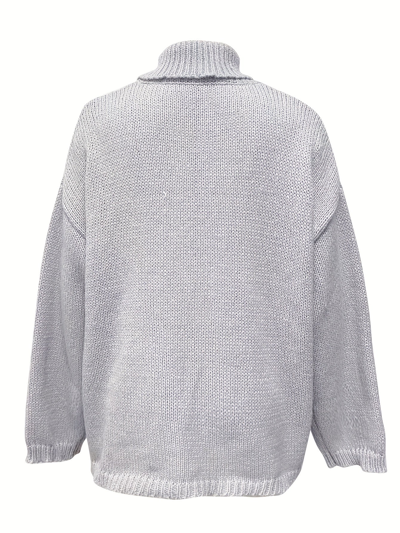Casual Sweater Women's Plus Solid Knitted Long Sleeve Turtleneck Pullo