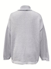 Casual Sweater Women's Plus Solid Knitted Long Sleeve Turtleneck Pullo