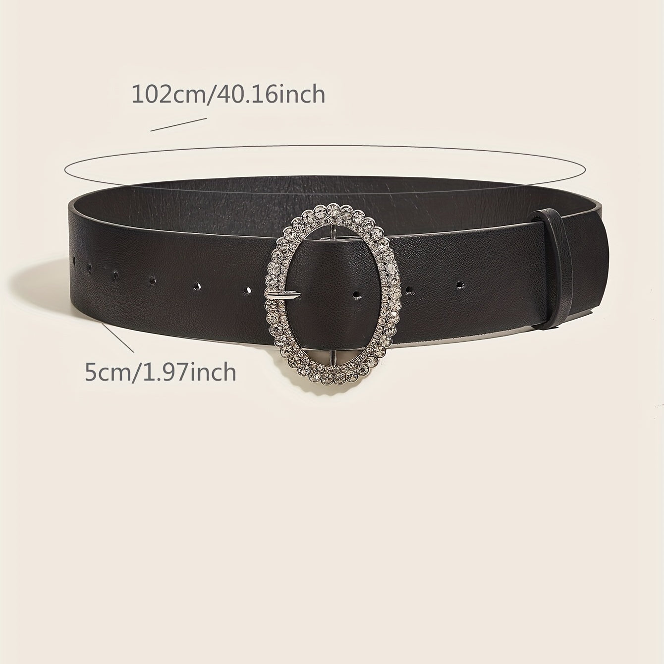 Oval Rhinestone Buckle Belt PU Leather Casual Jeans Pants Belts Women