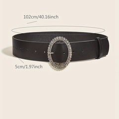 Oval Rhinestone Buckle Belt PU Leather Casual Jeans Pants Belts Women