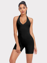 Women's Halter Neck Workout Bodysuit Sleeveless Tank Short Yoga Running