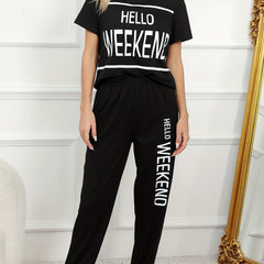 Letter Print Lounge Set Short Sleeve Crew Neck Top & Pants