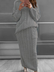 Women's Plus Cable Jacquard Sweater & Skirt Outfit Set