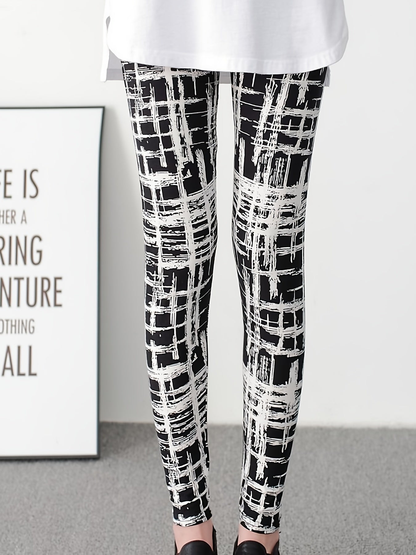 Plaid Printed Yoga Cropped Pants High Waist Stretchy Workout Outwear Pants Women