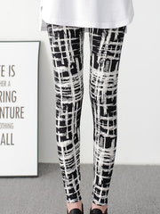 Plaid Printed Yoga Cropped Pants High Waist Stretchy Workout Outwear Pants Women