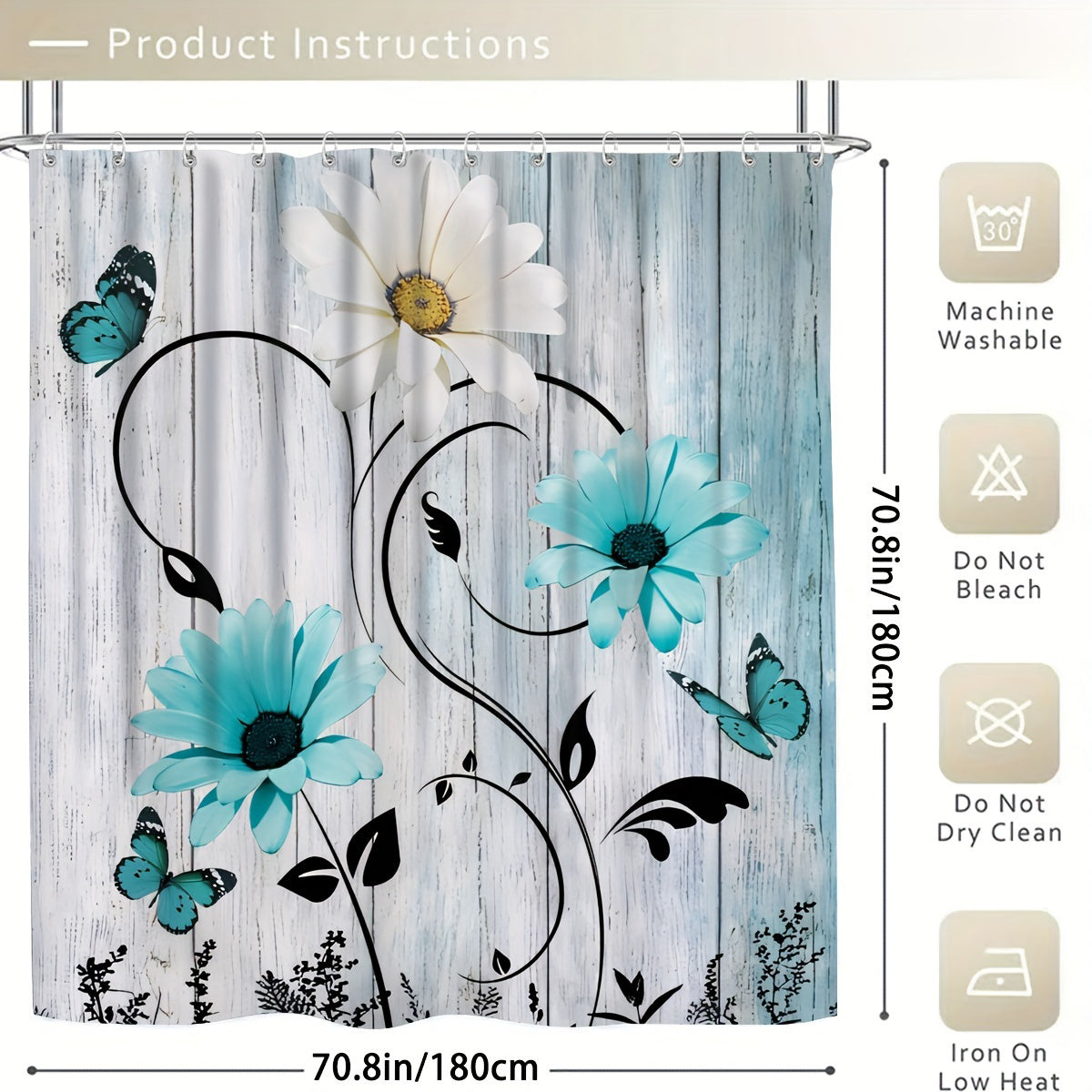 Flower & Butterfly Pattern Shower Curtain Set