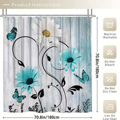 Flower & Butterfly Pattern Shower Curtain Set
