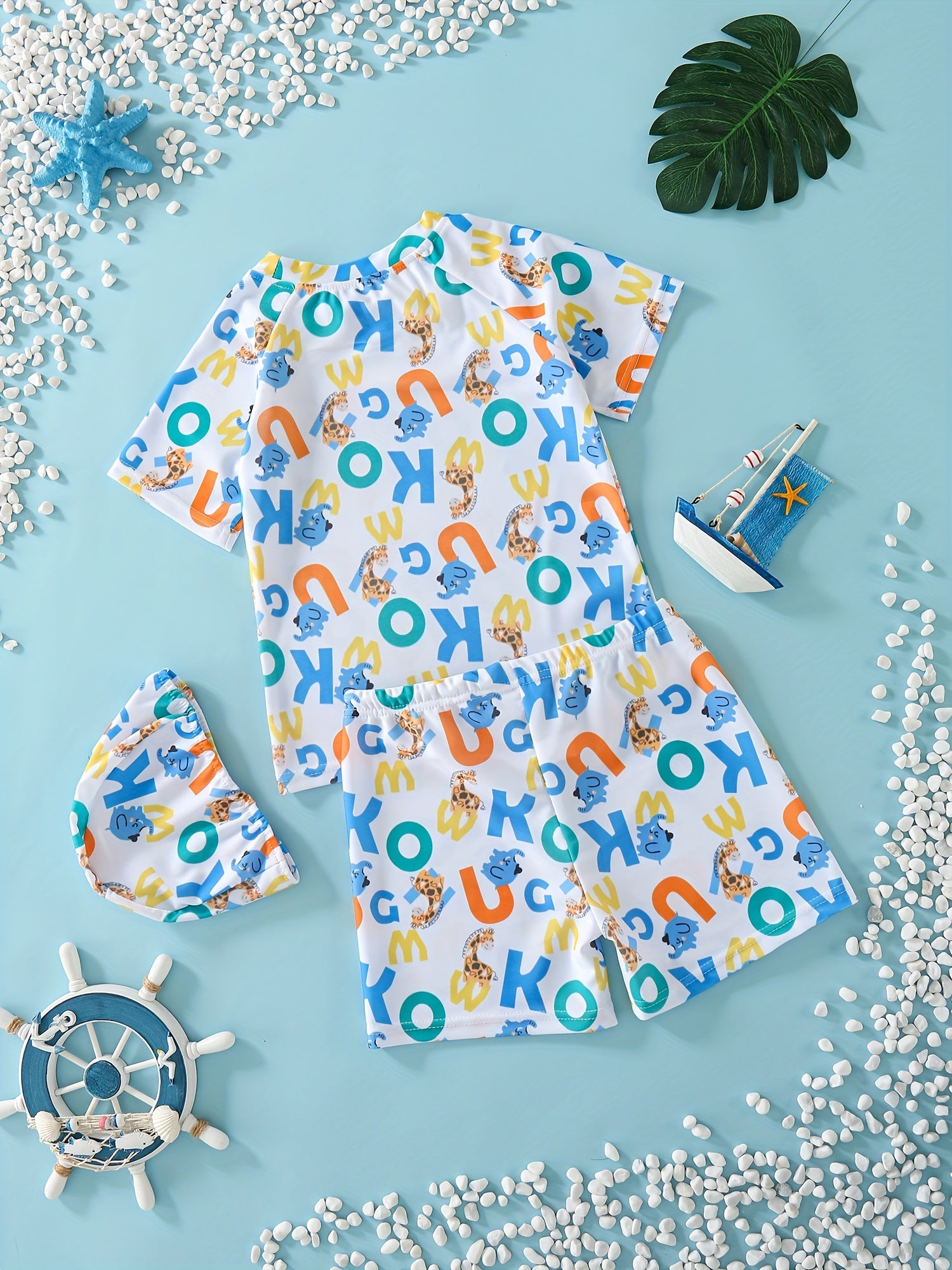 Boys Elephant & Giraffe Print Swimming Suit Set