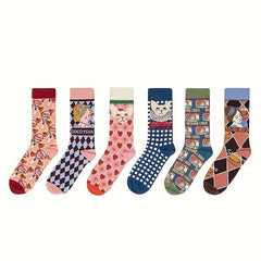 6 Pairs Cartoon Print Socks Women's Mid Tube Stockings