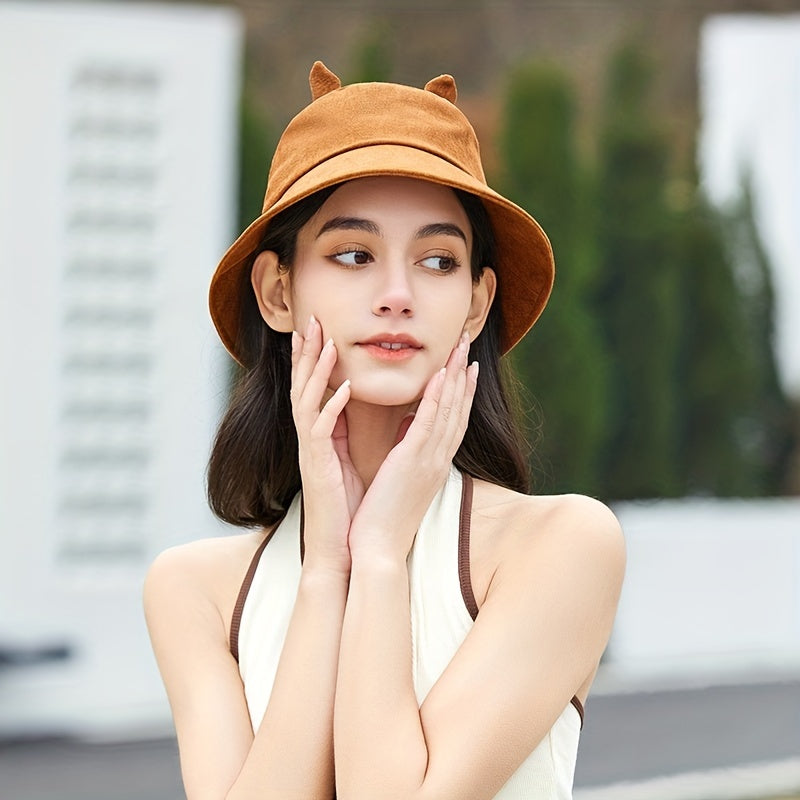 Bunny Ears Bucket Hat Solid Rabbit Sun Hat Lightweight Travel Beach Hats