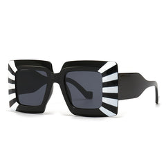 Oversized Square Frame Sunglasses Vintage Flat Top Stripe Shades Eyeglasses