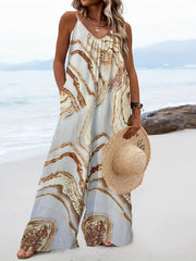 Marble Print Wide Leg Cami Jumpsuit