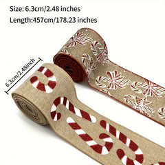 57 Meters Christmas Brown Candy Wired Edge Ribbon Red Candy Cane Fabric Craft