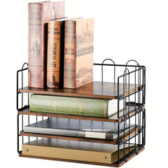 4-Layer Wooden Storage Rack for Office and Home Supplies Organization