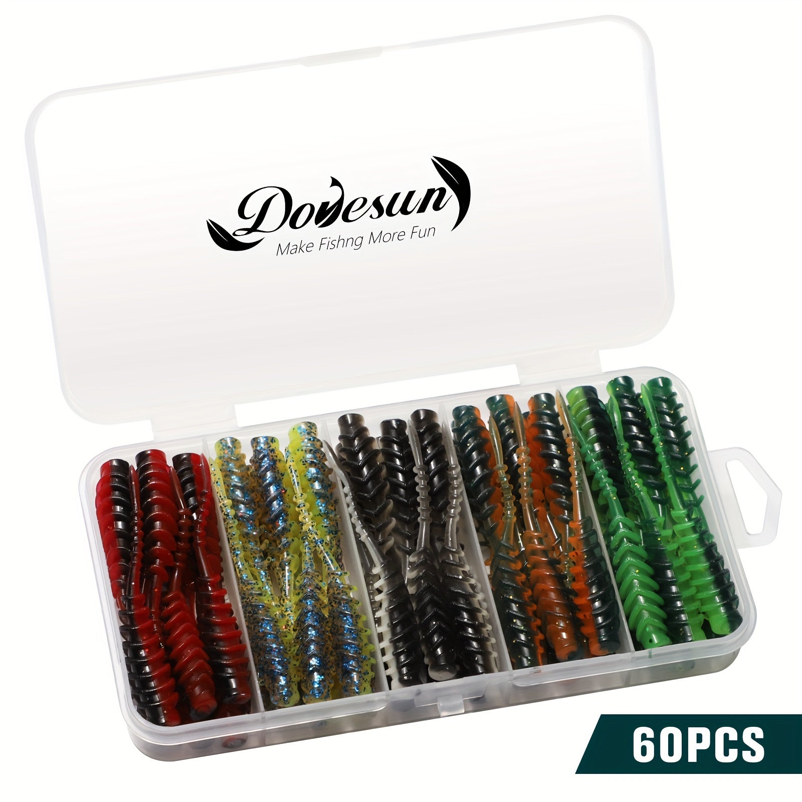 Dovesun 60pcs Soft Fishing Lures Set with Tackle Box