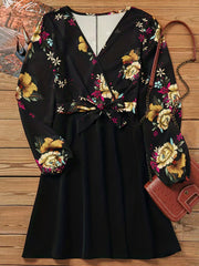 Vintage Floral Print Dress Casual Long Sleeve