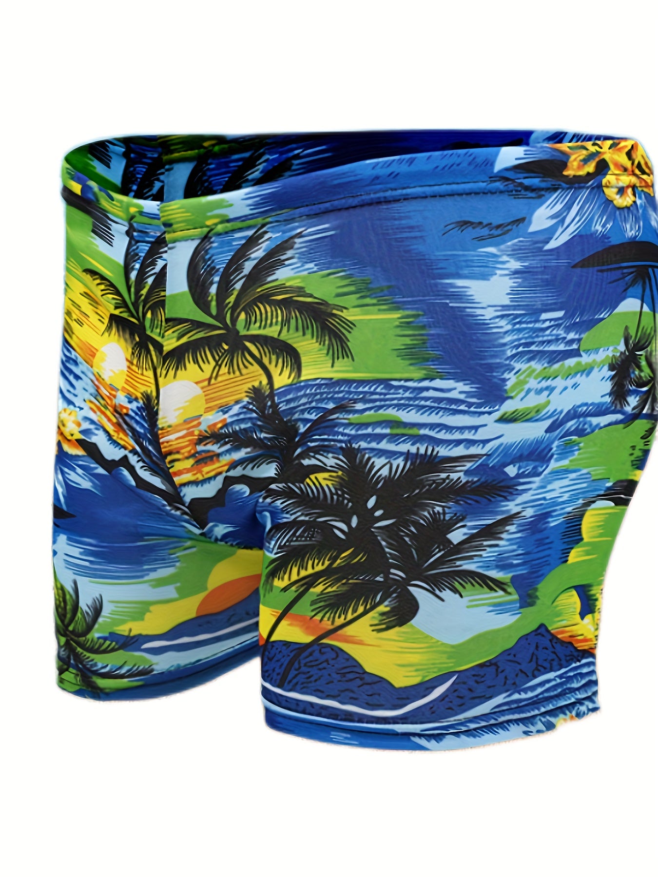 Men's Palm Tree Print Casual Beach Shorts Elastic Waist