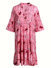 Graphic Print Bell Sleeve Mini Smock Dress