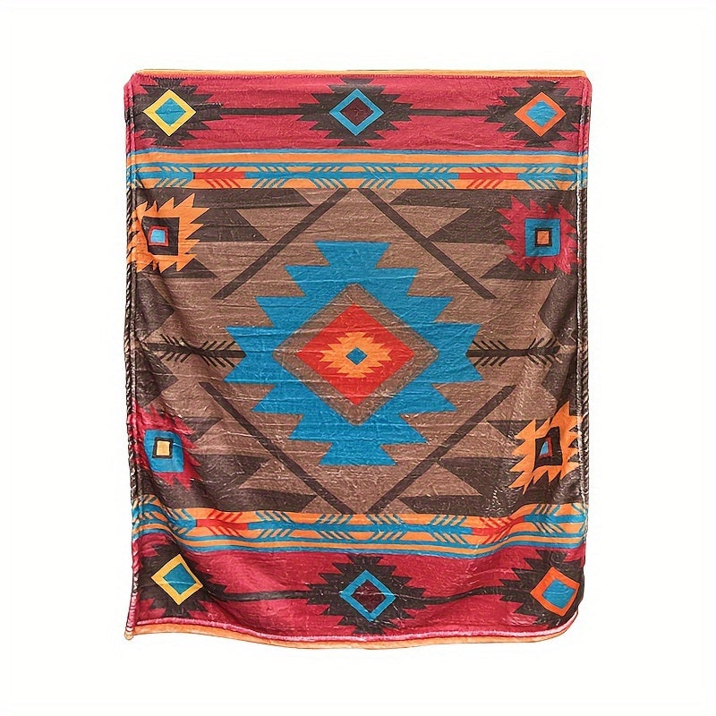 Flannel Warm Blanket Retro Style Sofa Blanket for Camping Travel