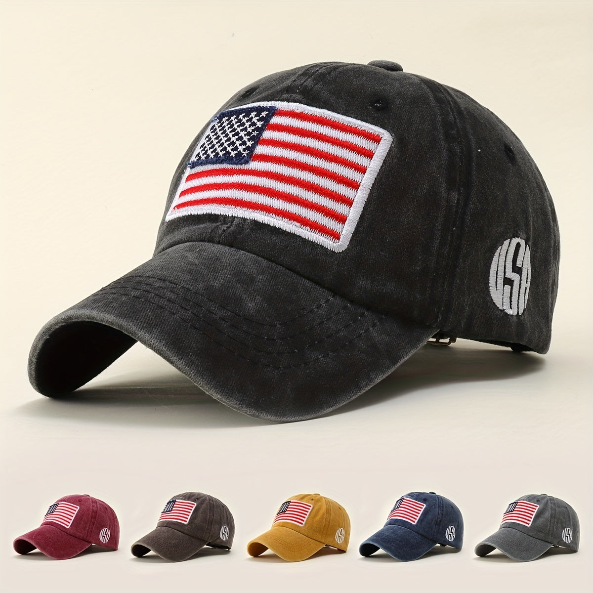 American Flag Embroidery Baseball Cap Washed Distressed Independence Patriotic
