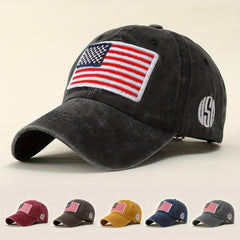 American Flag Embroidery Baseball Cap Washed Distressed Independence Patriotic