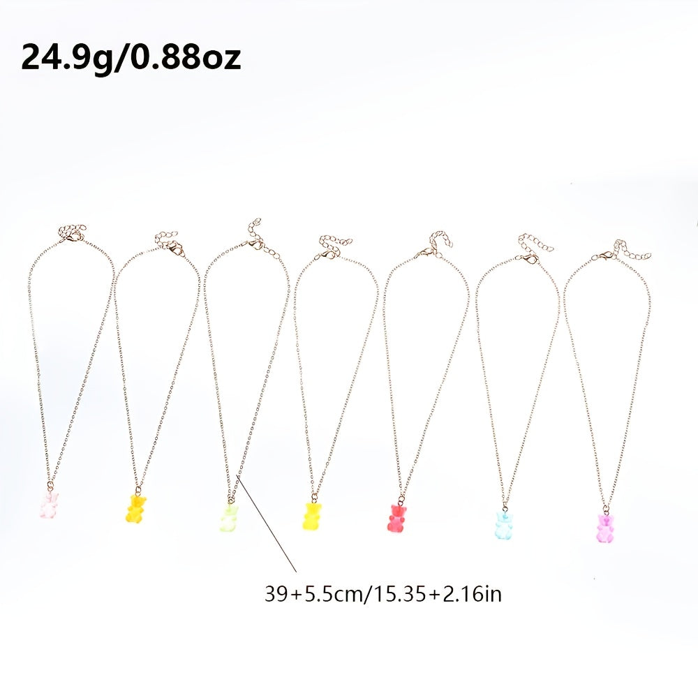 7pcs Cartoon Bear Golden Chain Necklace Jewelry Set