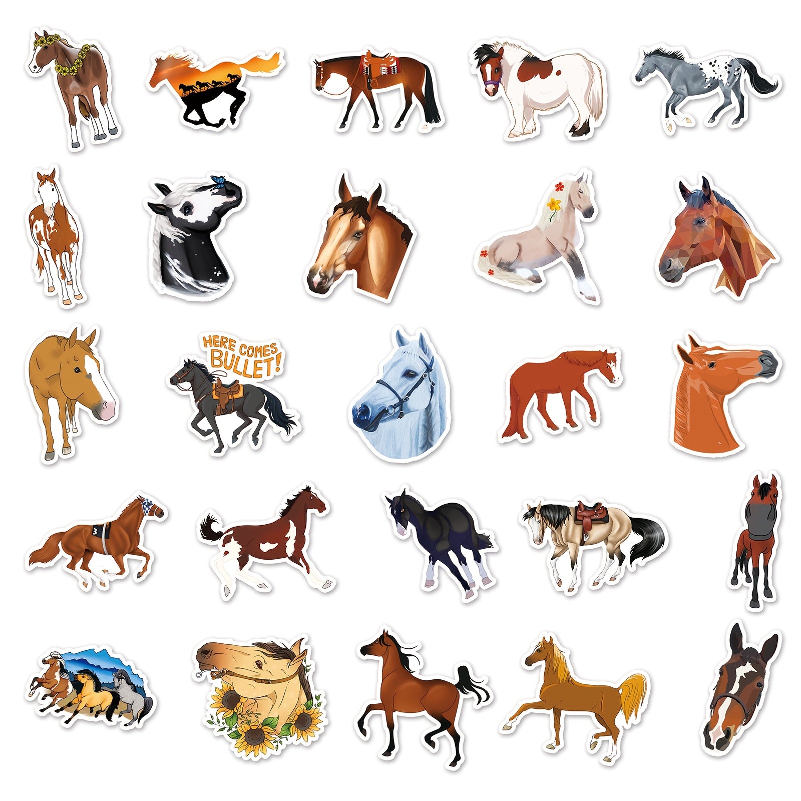 50 Horse Stickers Waterproof Decals for Water Bottles Laptops Phones