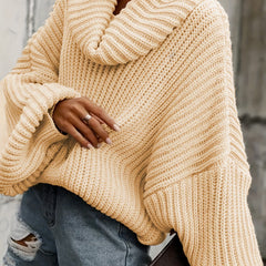 Women's Plus Size Casual Solid Bat Sleeve Turtleneck Sweater