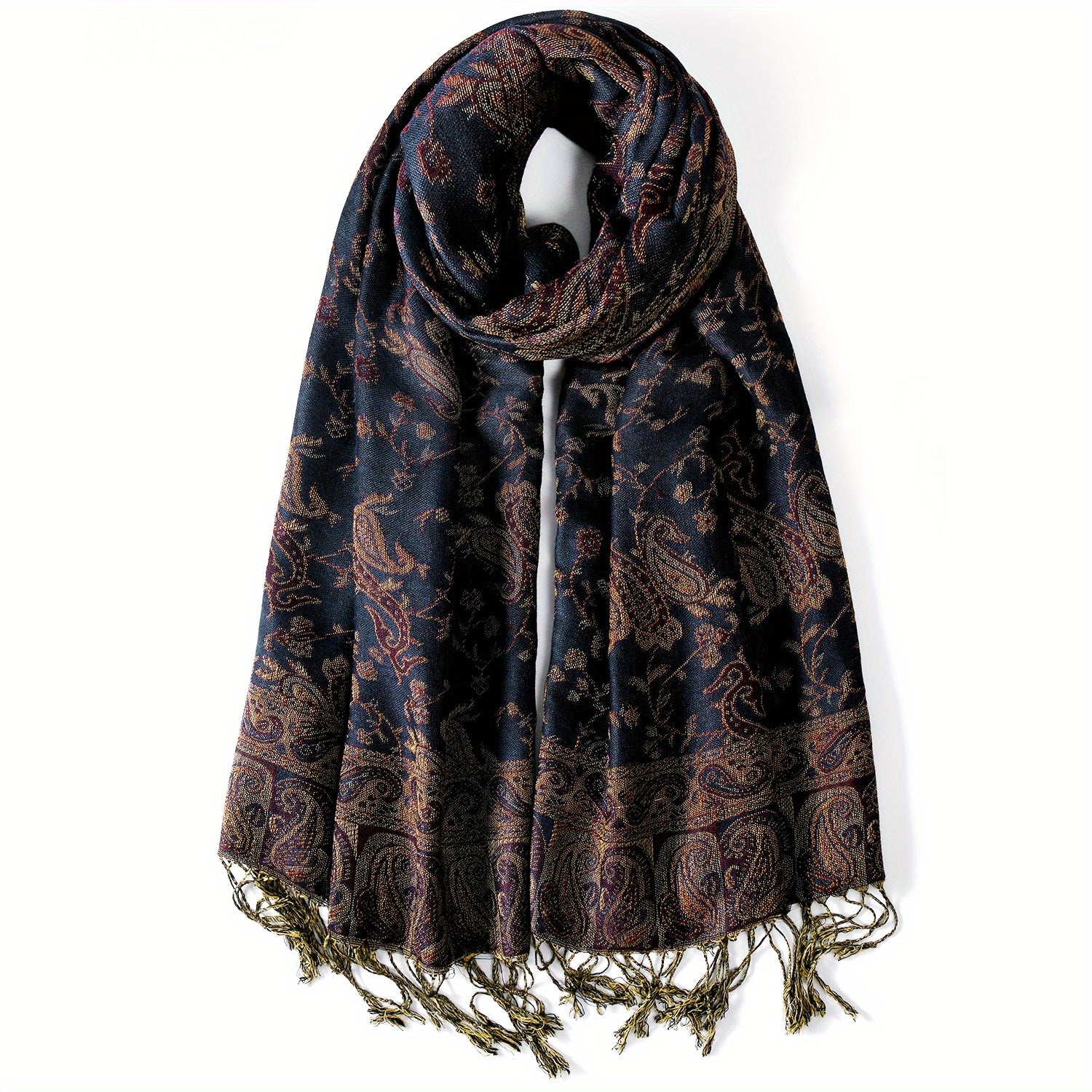 Vintage Cashmere Feel Warm Scarf Soft Silky Fringed Shawl