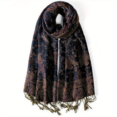 Vintage Cashmere Feel Warm Scarf Soft Silky Fringed Shawl