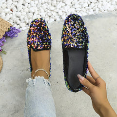 Sequins Flat Shoes Square Toe Soft Sole Ballet Flats