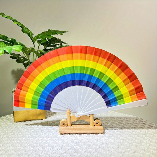 Rainbow Folding Fan Plastic Fan Bone Dance Fan Shoot Tool Craft Gift Fan