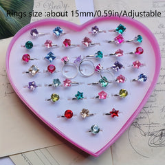 5pcs Alloy Girls Rings Mixed Style Mixed Colors Rhinestone Rings