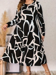 Abstract Stripe Print Long Sleeve A line Dress