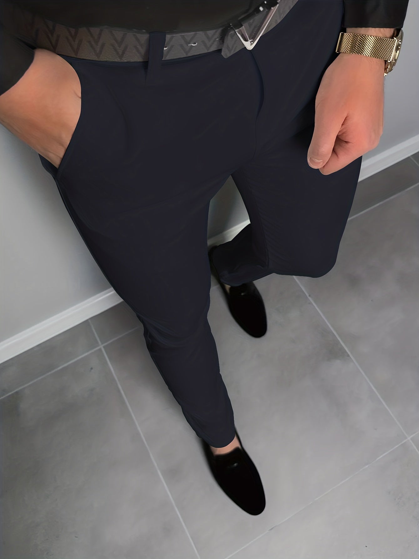 Slim Fit Stretch Dress Pants Men Semi-Formal Business Slacks